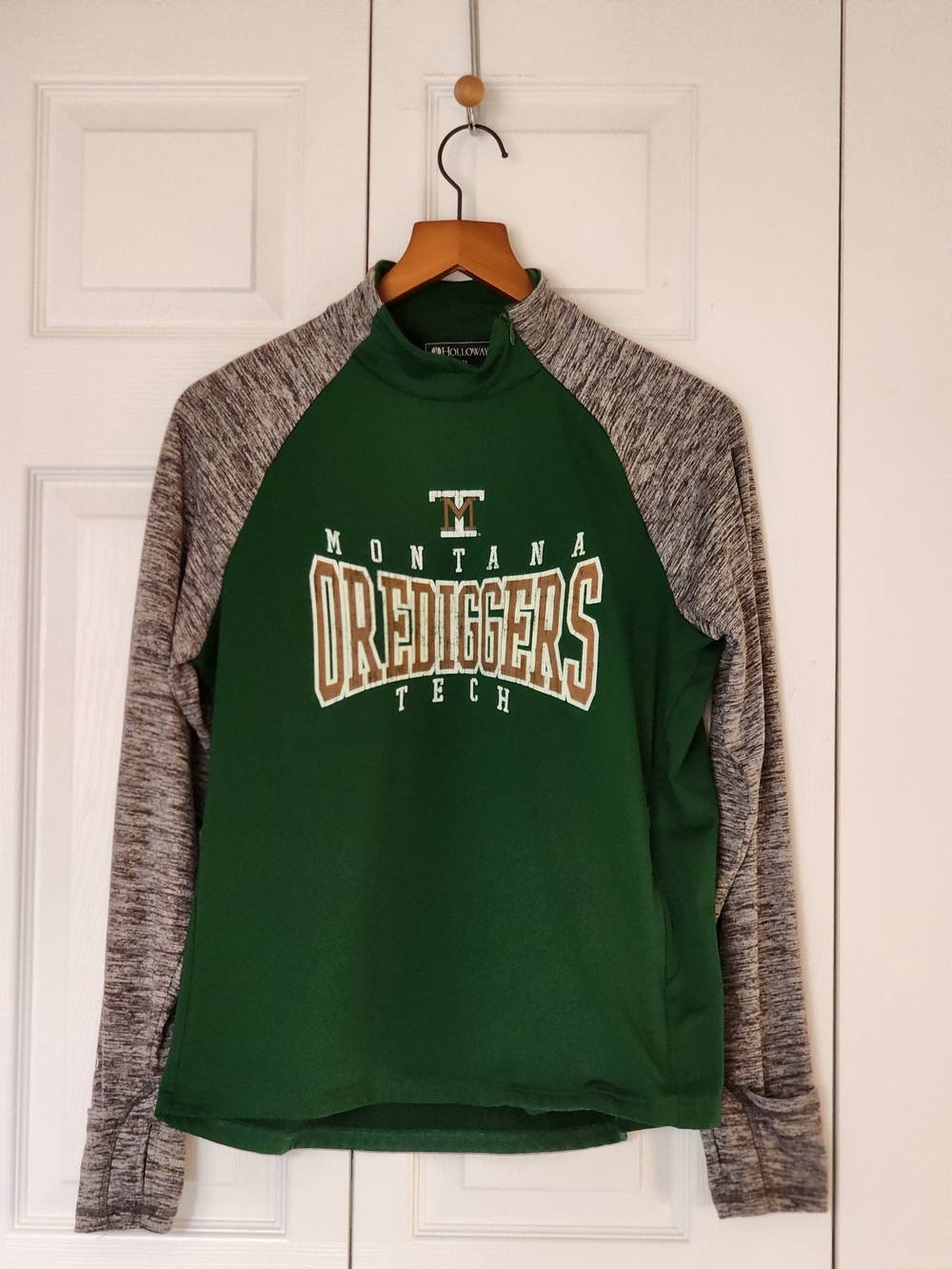 HOLLOWAY Montana Tech Orediggers Pullover Green Raglan Side Zip/ Pocket LARGE - Picture 10 of 11